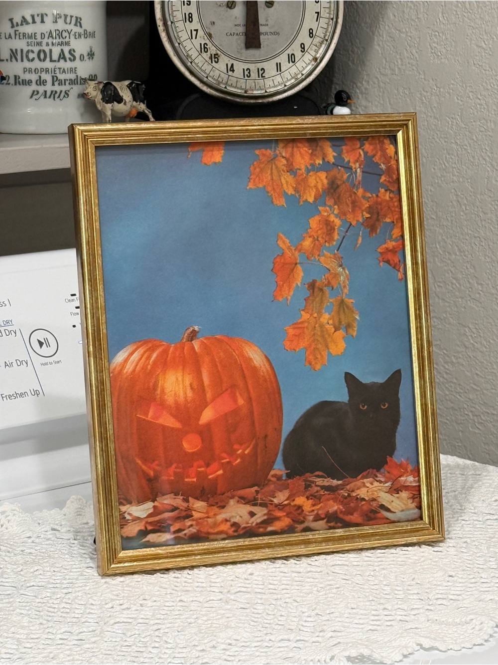 Vintage Gold Framed Autumn Pumpkin & Black Cat - Picture 9 of 11